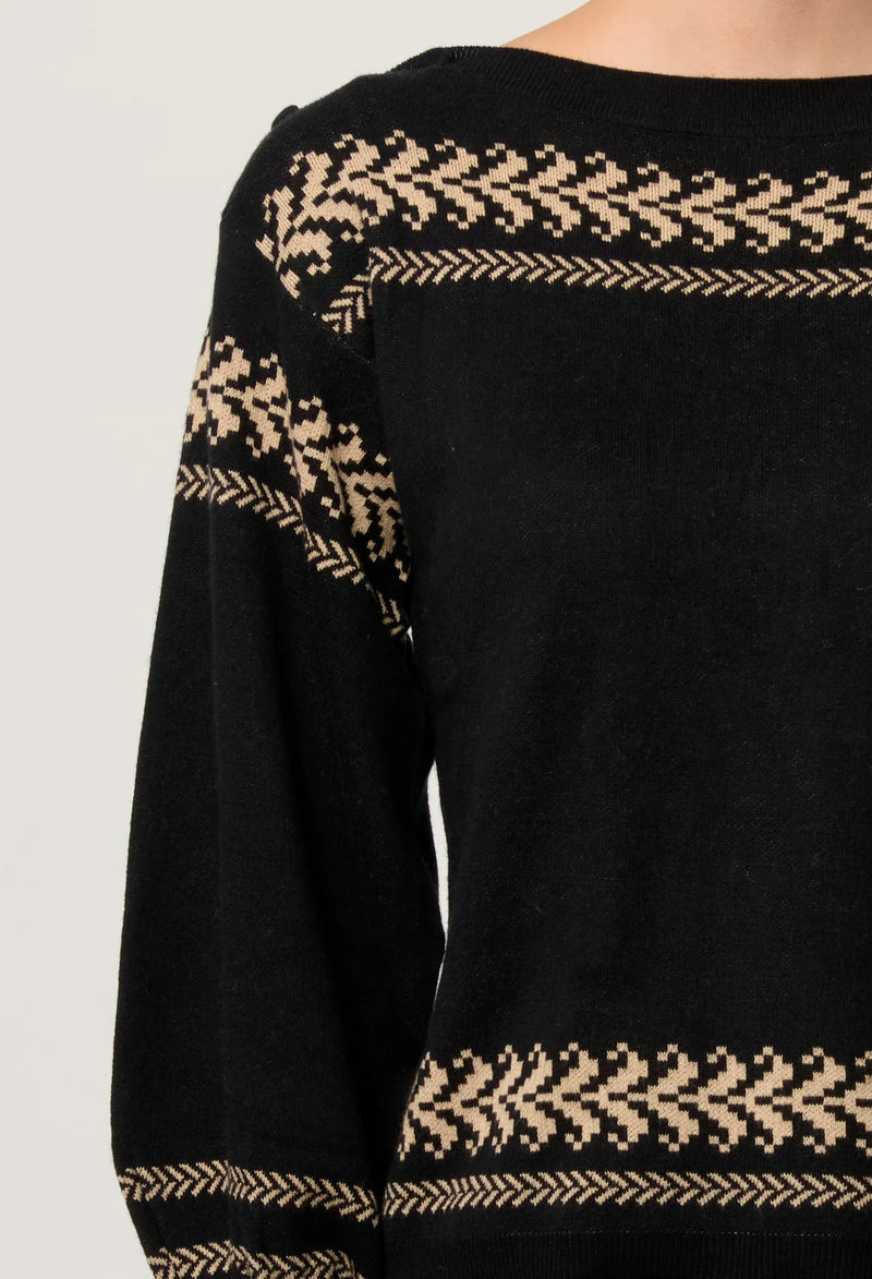 Once Was - Odessa Onyx Merino Wool Cotton Blend Jacquard Knit Top
