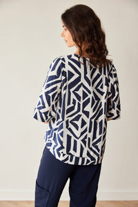 Peruzzi - Geo Block Print Top - Navy