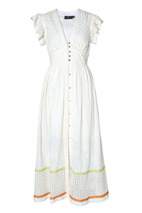 Emily Lovelock Madeline Broderie Anglaise Dress in ivory - front view