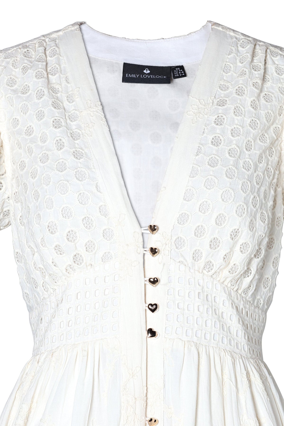 Emily Lovelock Madeline Broderie Anglaise Dress in ivory - back view