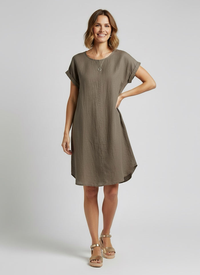 Etalia - Classic Lino Dress - Taupe