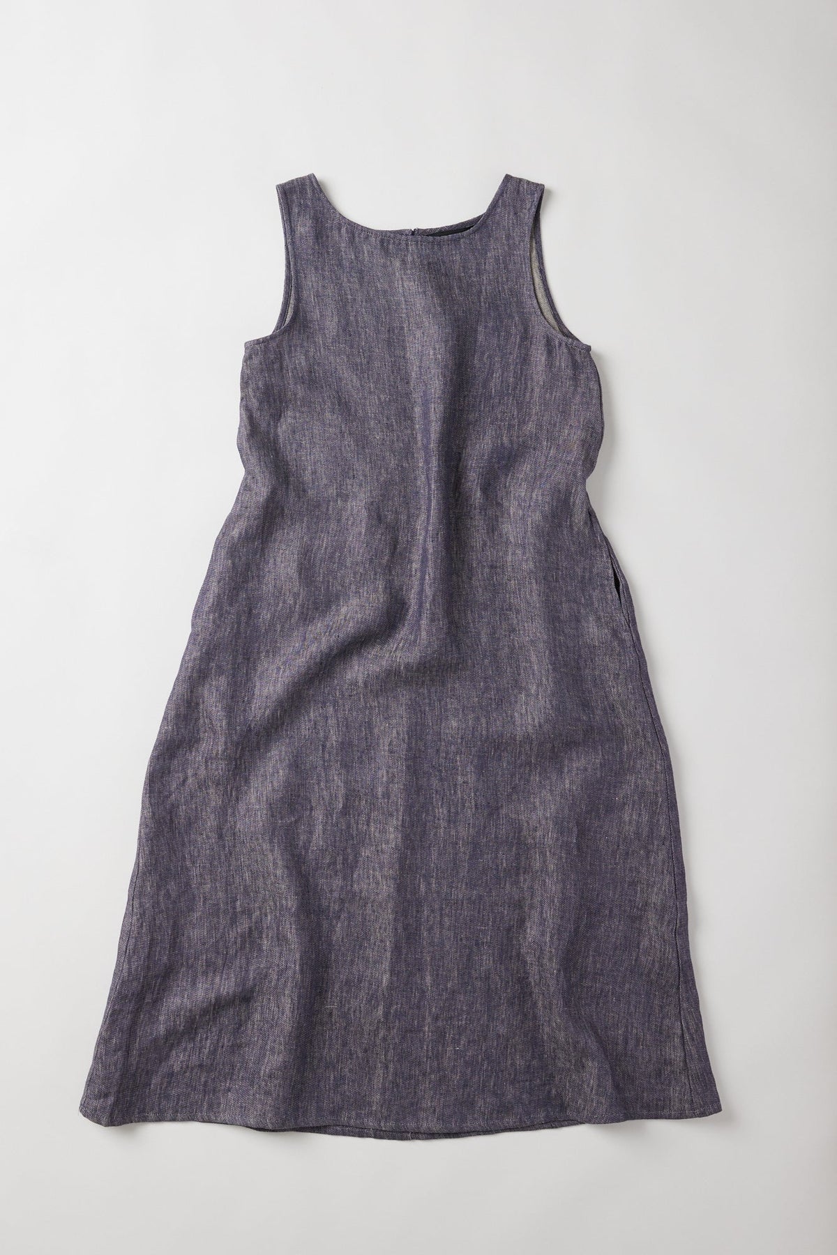 Eva's Sunday Asher Sleeveless Dress Dusty Denim Linen flat lay