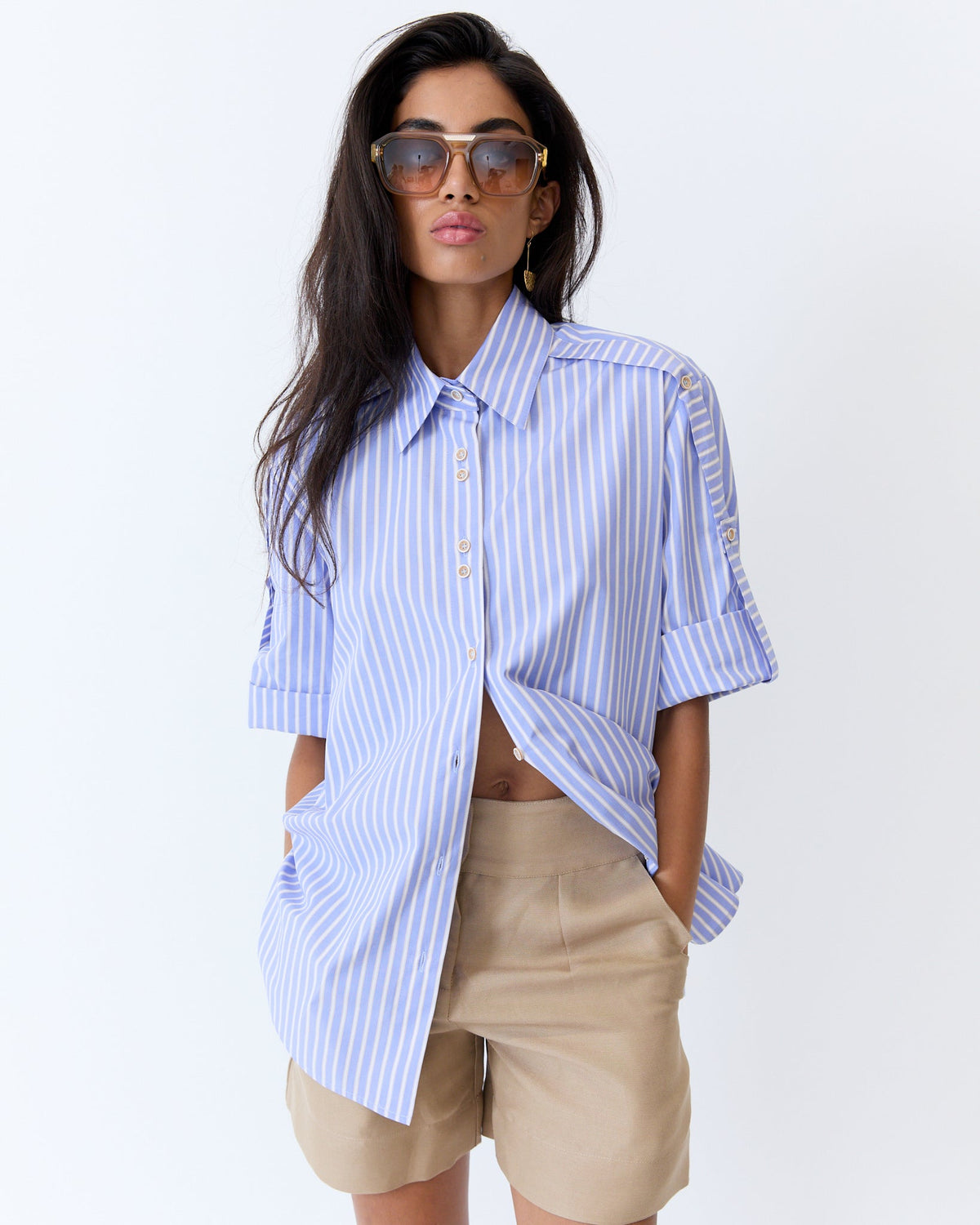 Eder by Anna Bellini Shirt in Blue Latte Stripe - back