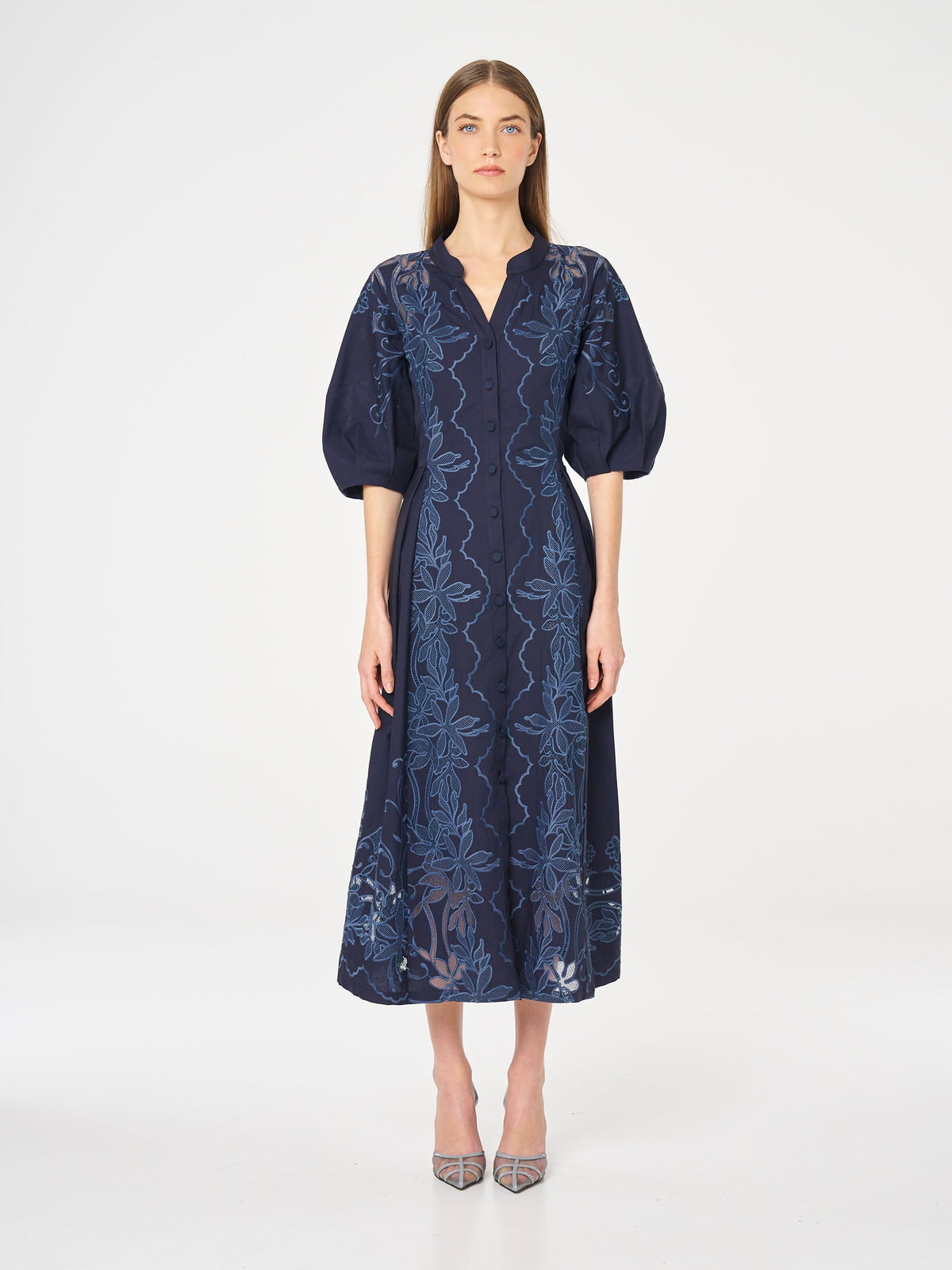 Moss & Spy Edwina Shirt Dress in Navy, detail