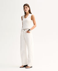 Elka Collective Mayfield Denim Pant ivory - removable self-tie belt detail