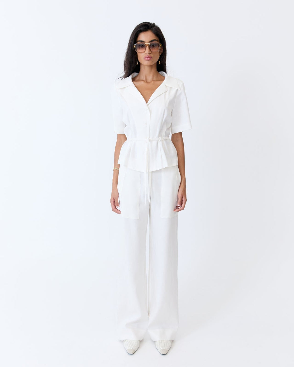 Eder by Anna Marlene Pant in Off White herringbone