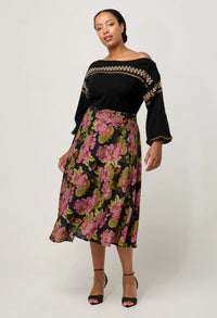Once Was - Odessa Onyx Merino Wool Cotton Blend Jacquard Knit Top