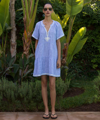 Rose & Rose Flora Dress in Blue Marl - styled