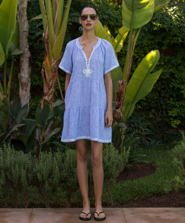 Rose & Rose Flora Dress in Blue Marl - styled