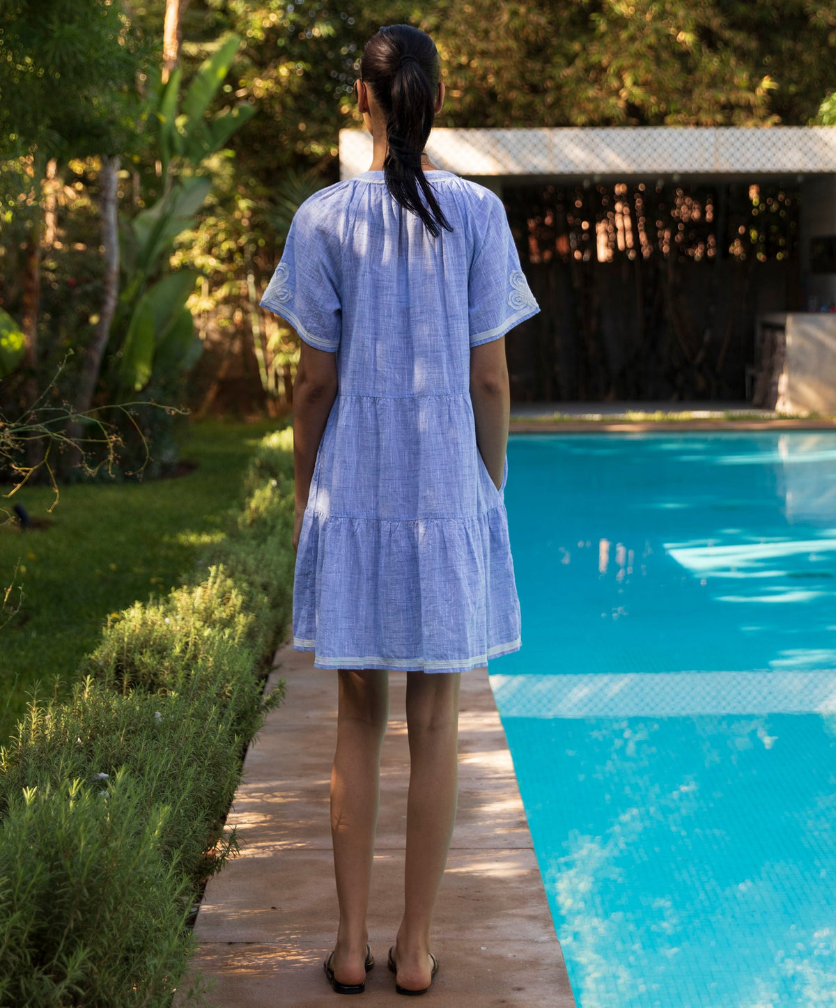 Rose & Rose Flora Dress in Blue Marl - back