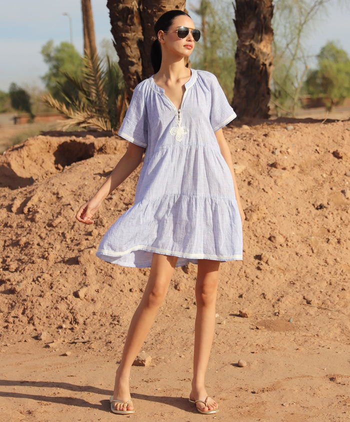 Rose & Rose Flora Dress in Blue Marl - front
