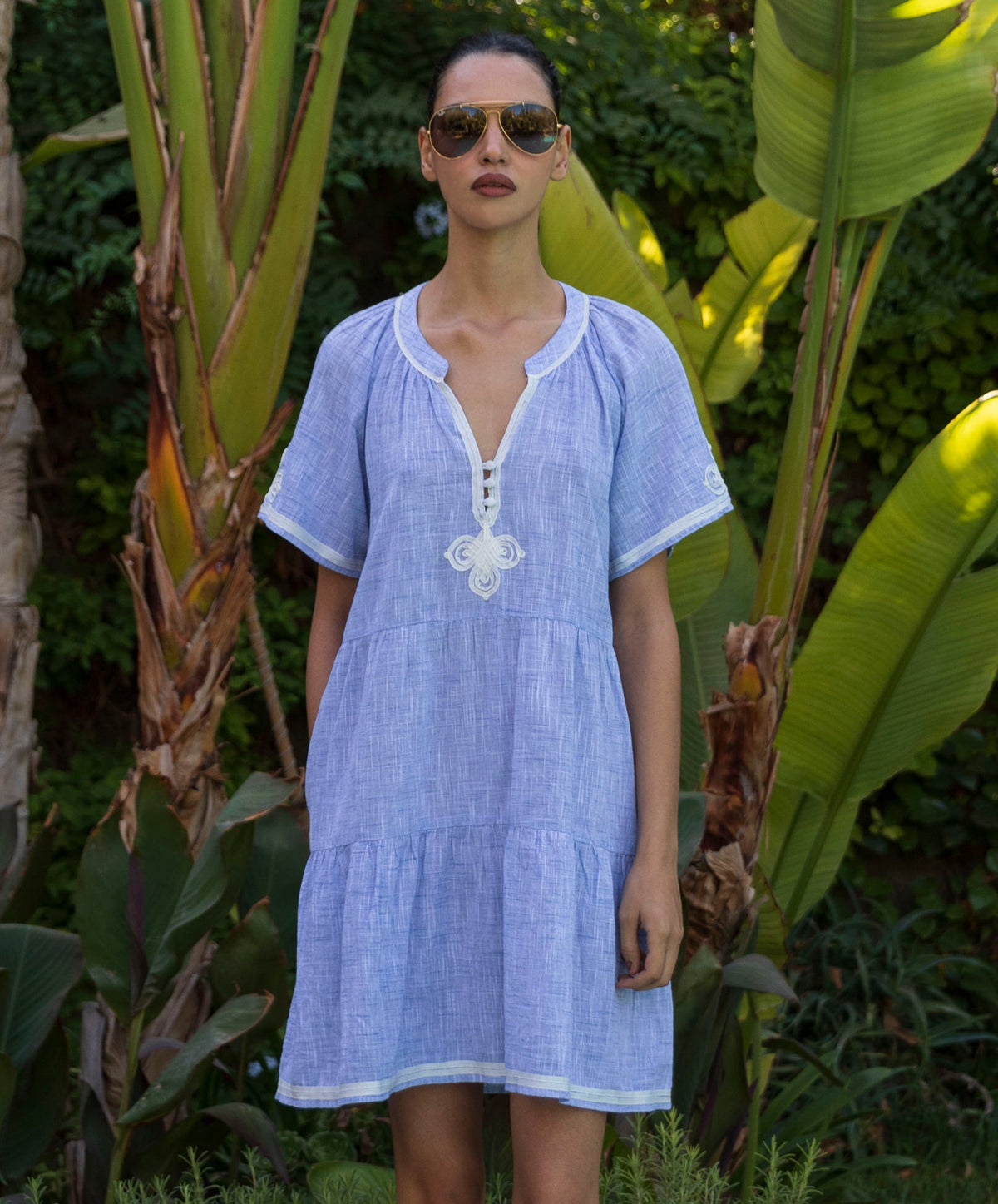 Rose & Rose Flora Dress in Blue Marl - detail