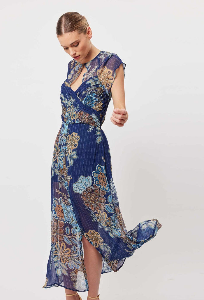 Rio Viscose Chiffon Midi Dress in Aztek Floral