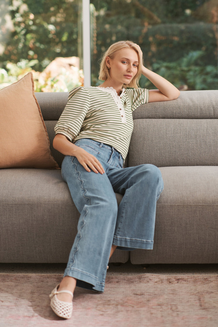 Kireina Freya Jean Scallop Seam in 70s Blue