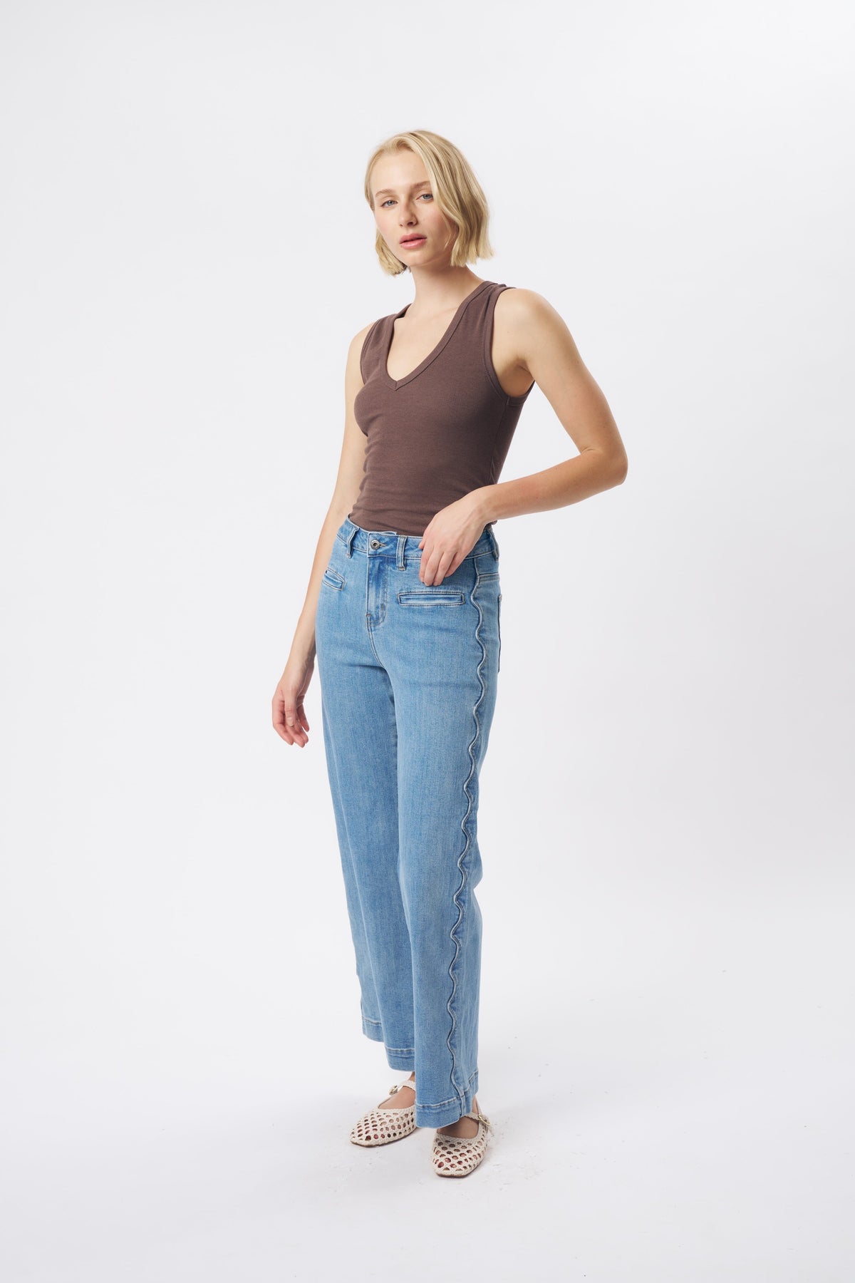 Kireina Freya Jean Scallop Seam 70s Blue side view