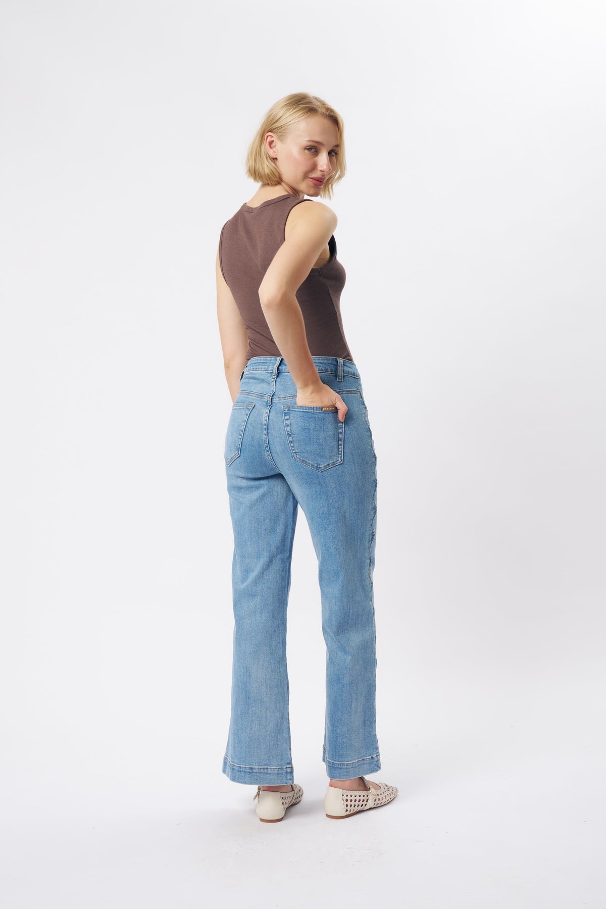 Kireina Freya Jean Scallop Seam 70s Blue back view