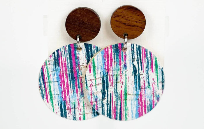Cork+Leather Round Earring "Gypsy Blue''