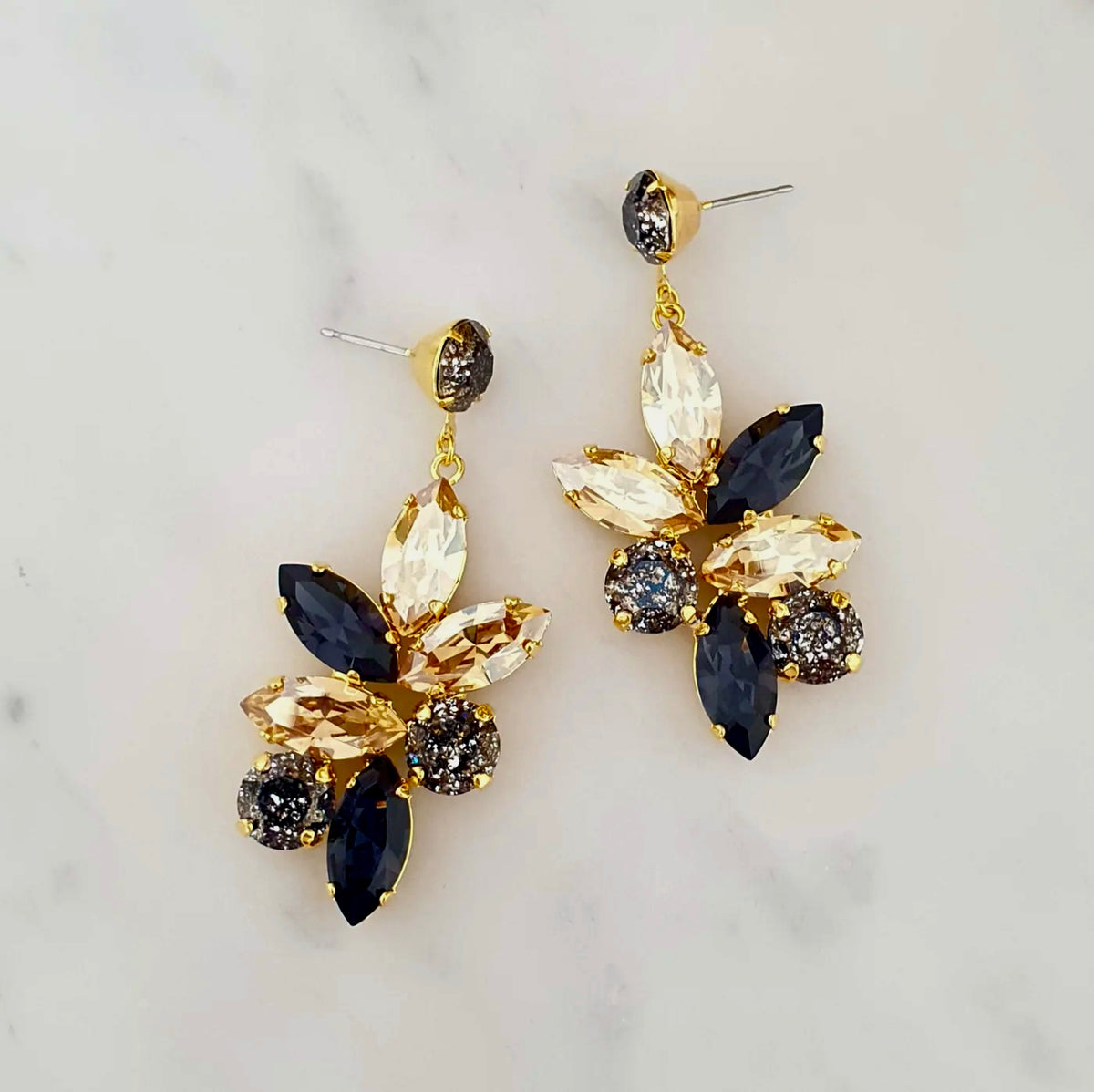 Jen Black & Gold Drop Earrings by Ronza George
