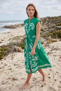 Lola Daisy Boo Midi Dress in Jewel Emerald