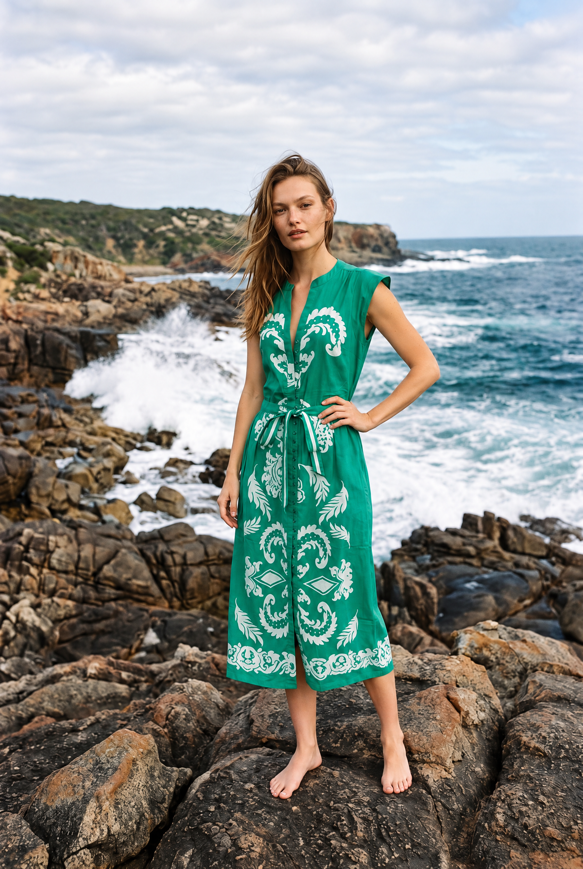 Lola Daisy Boo Midi Dress in Jewel Emerald