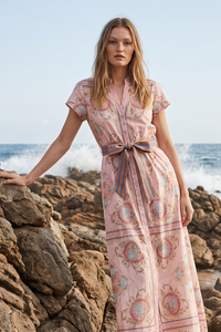 Lola Kate Cap Maxi Dress in Neptune Pink at the beach