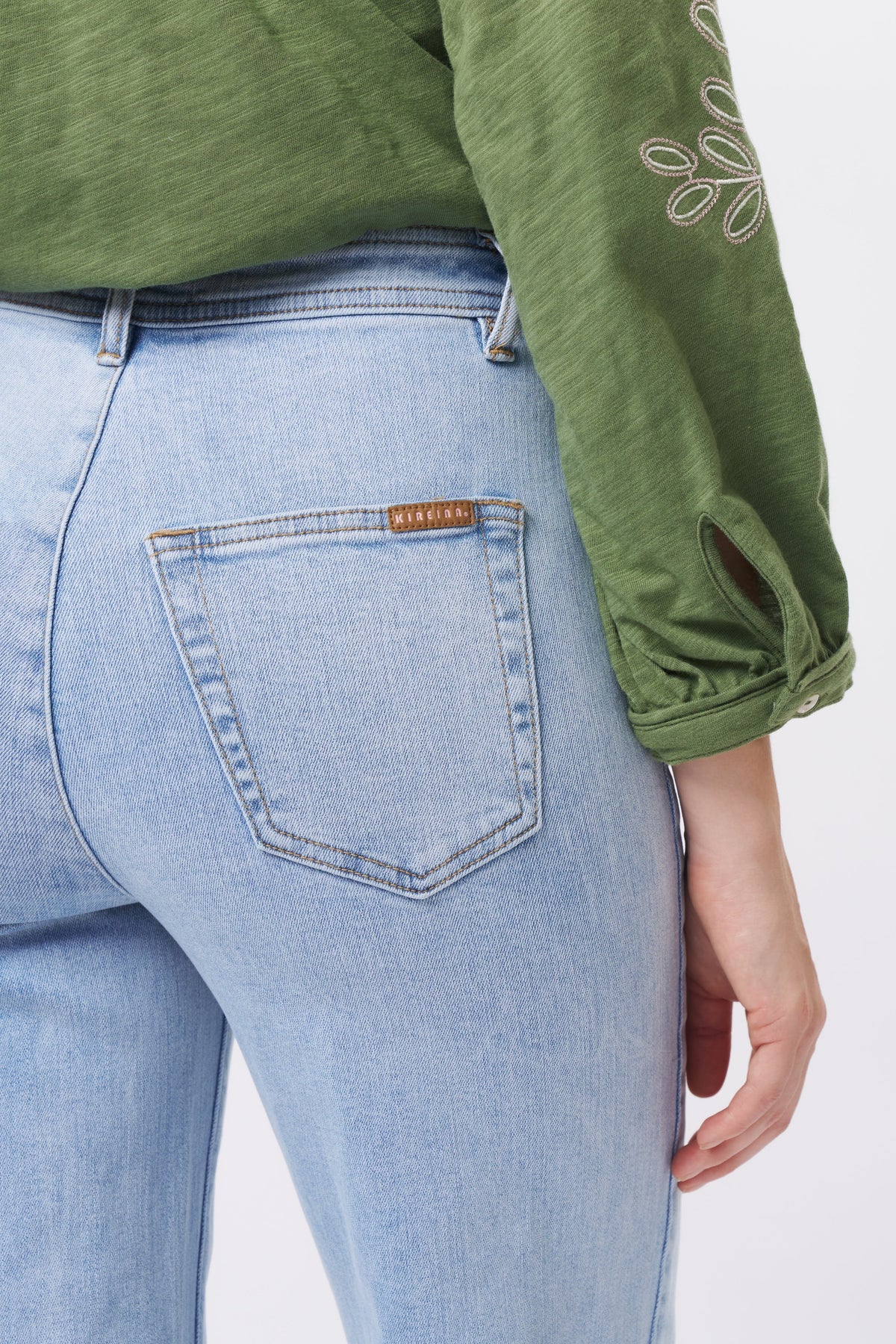 Kireina Harper Jean in Sky Blue, rear view showing patch pockets