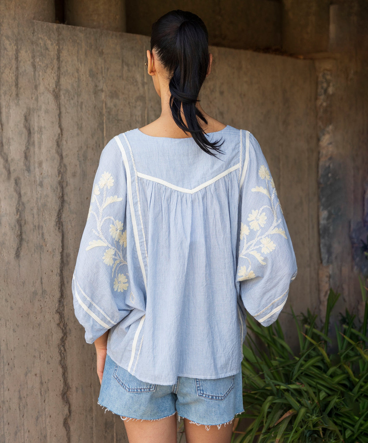 Rose & Rose Hyacinth Top in Blue Stripe - styled
