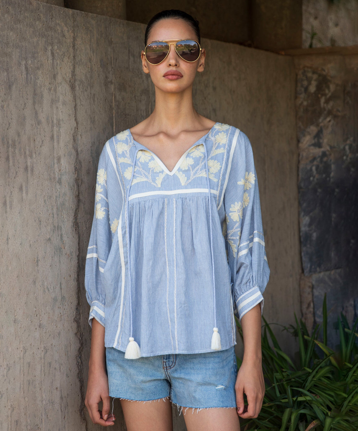 Rose & Rose Hyacinth Top in Blue Stripe - front
