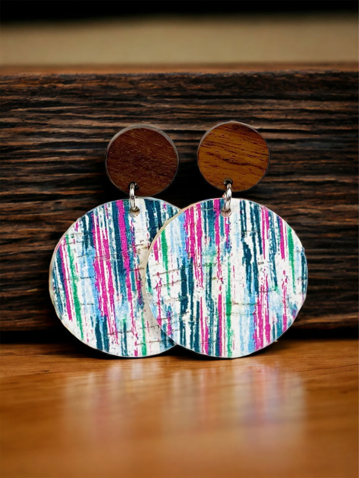 Cork+Leather Round Earring "Gypsy Blue''