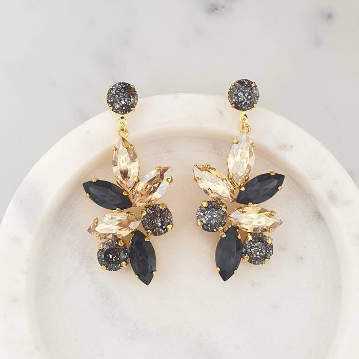 Jen Black & Gold Drop Earrings by Ronza George