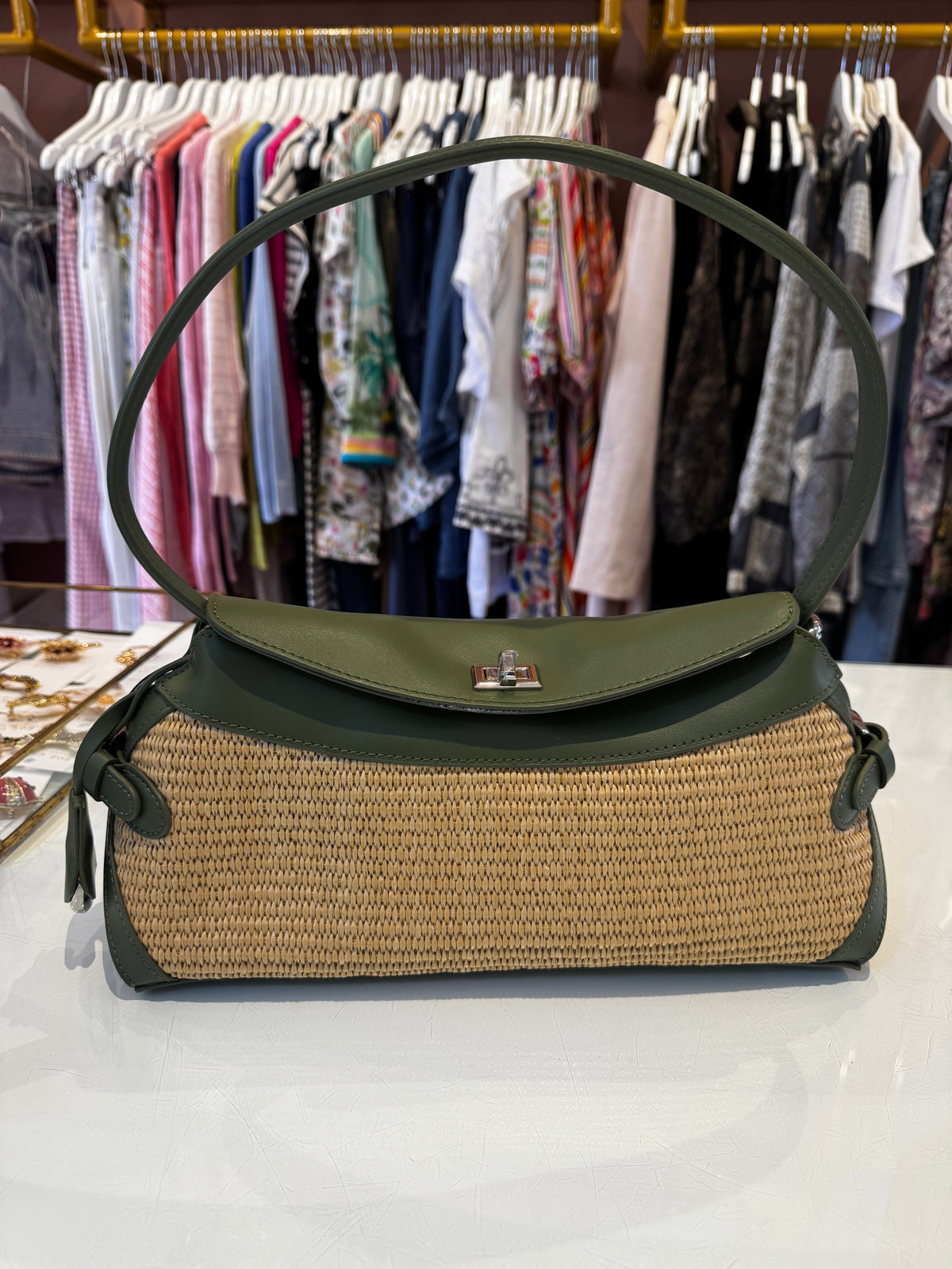 St Margaux Raffia & Leather bag