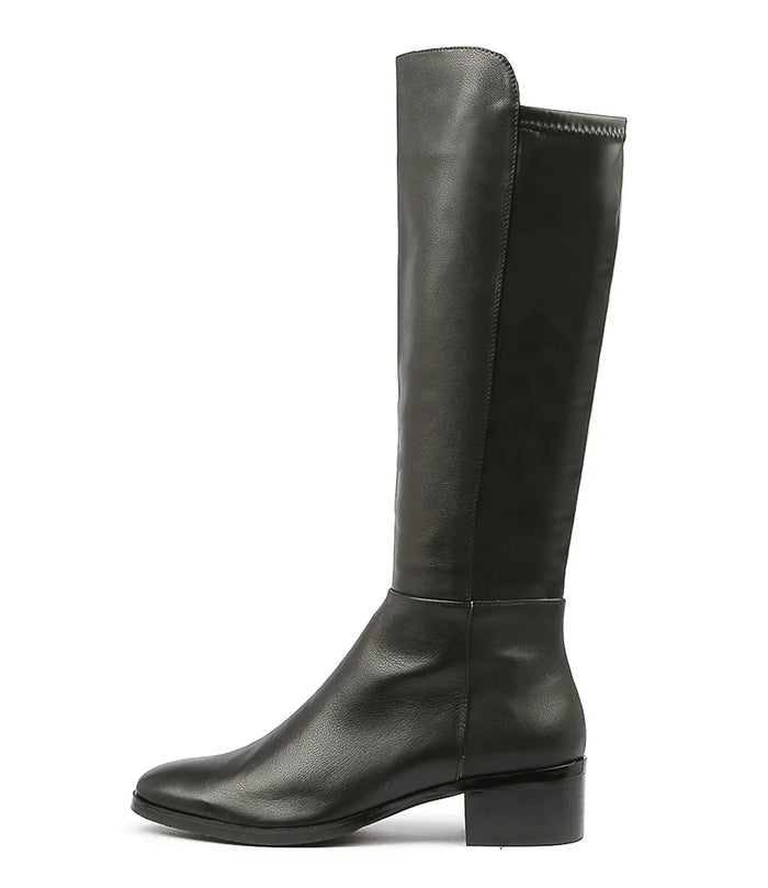 Django & Juliette Tetley Leather Stretch Boot Black