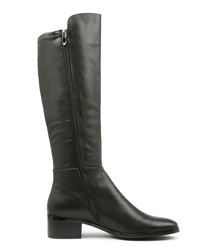 Django & Juliette Tetley Leather Stretch Boot Black