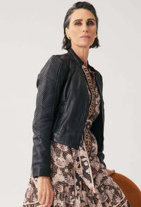 Once Was -  Blaire Leather Herringbone Black Jacket