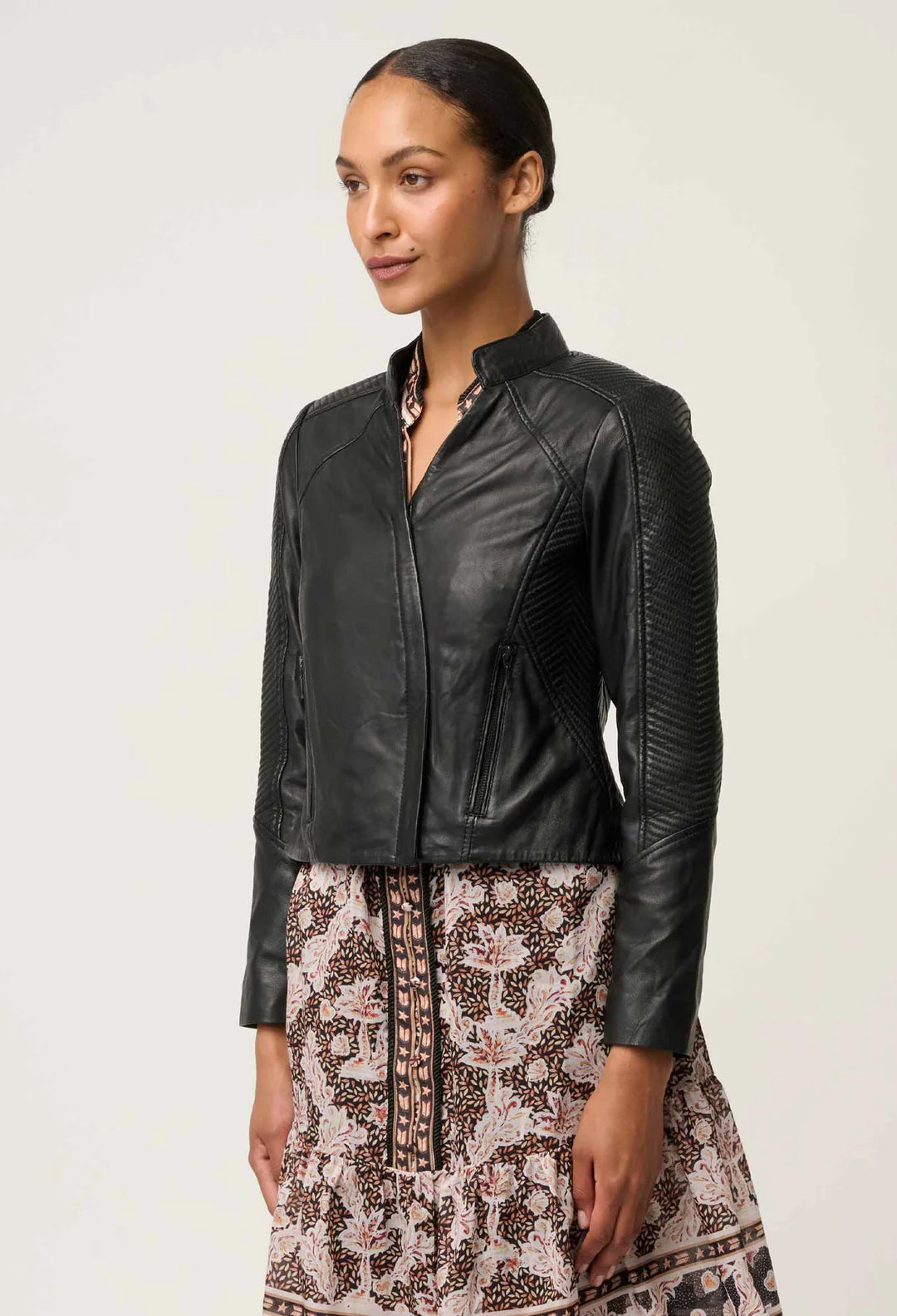 Once Was -  Blaire Leather Herringbone Black Jacket