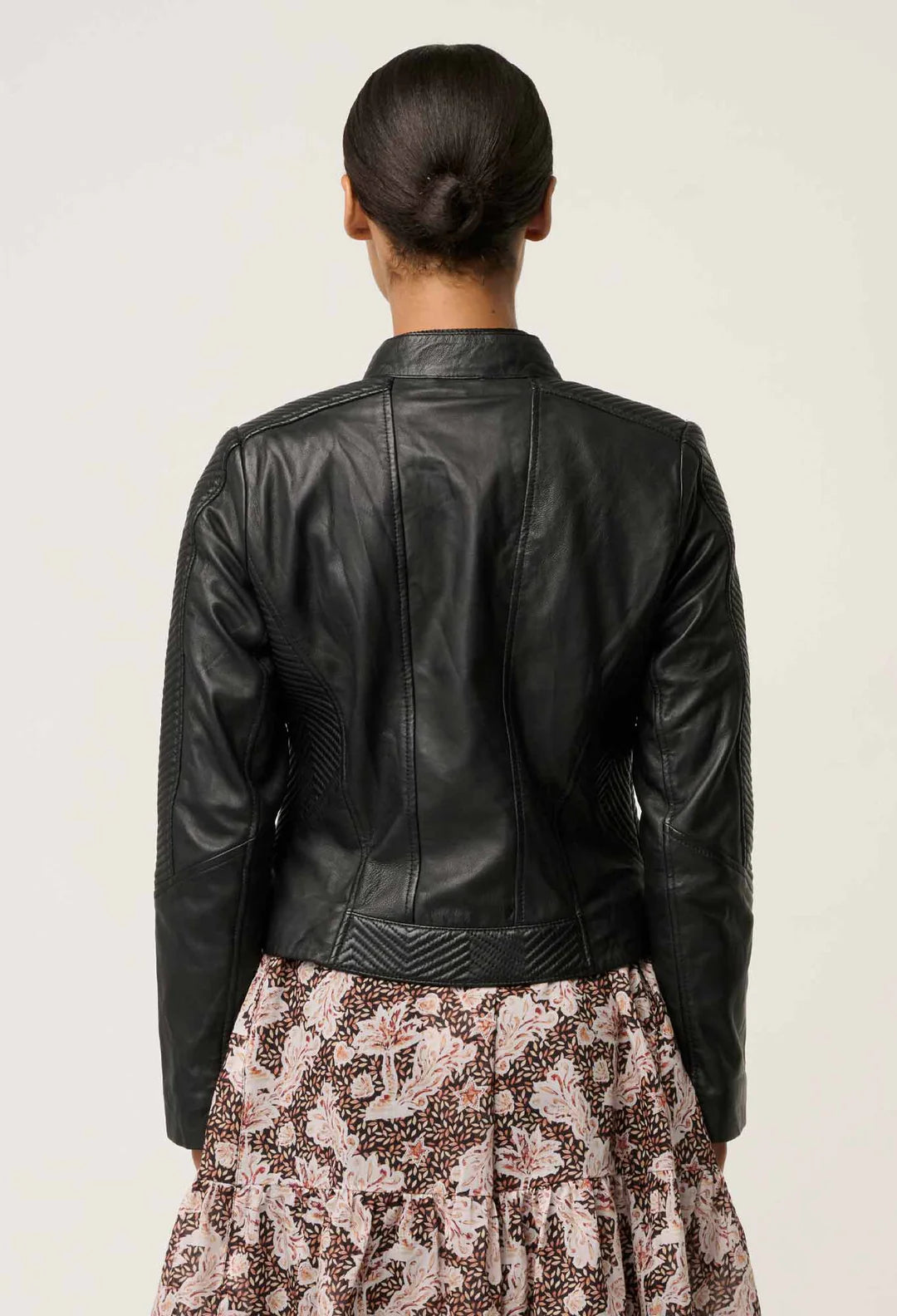 Once Was -  Blaire Leather Herringbone Black Jacket