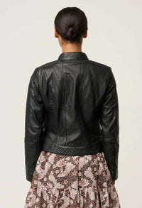 Once Was -  Blaire Leather Herringbone Black Jacket