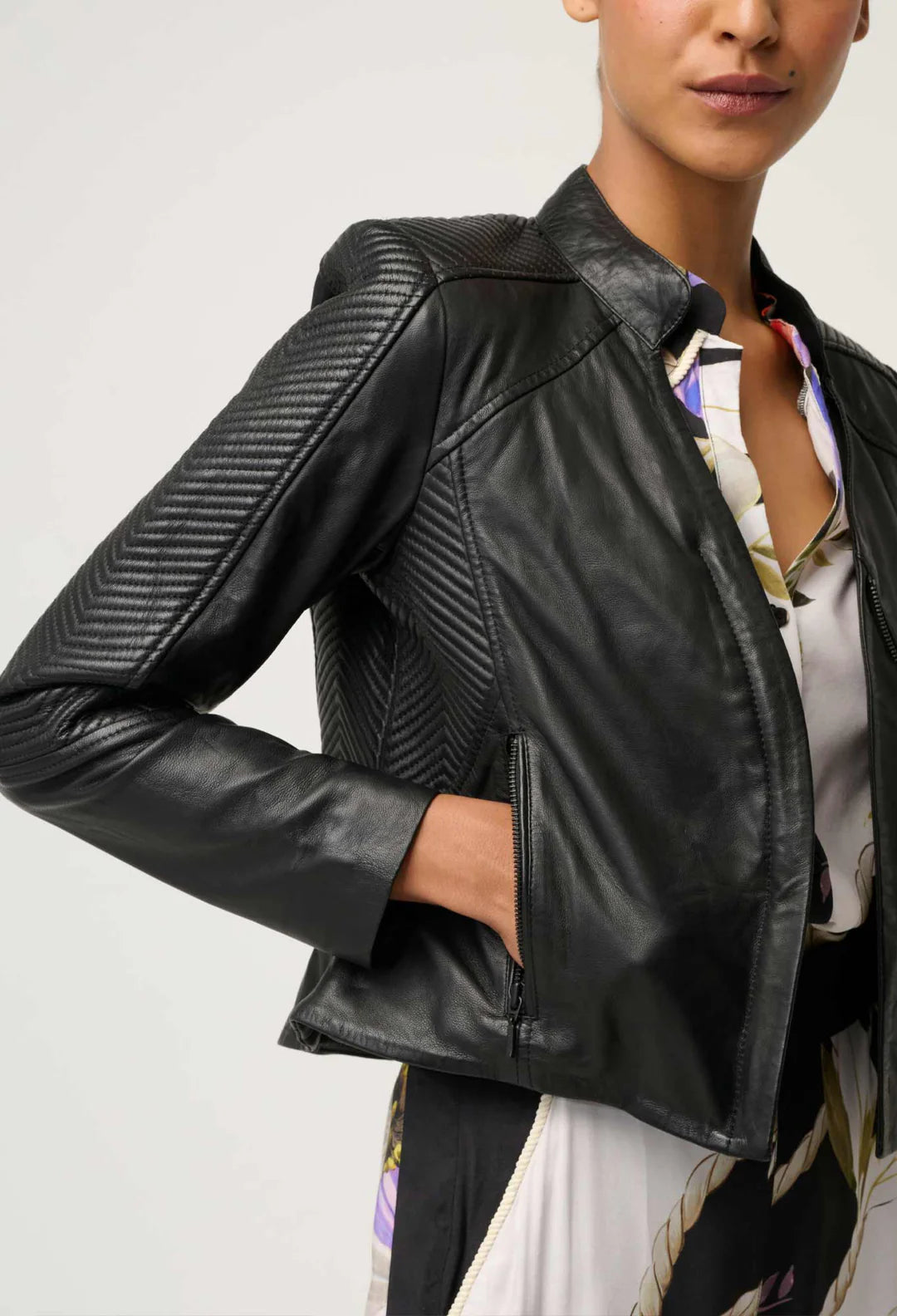 Once Was -  Blaire Leather Herringbone Black Jacket