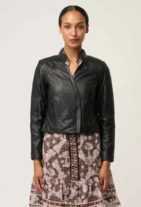 Once Was -  Blaire Leather Herringbone Black Jacket
