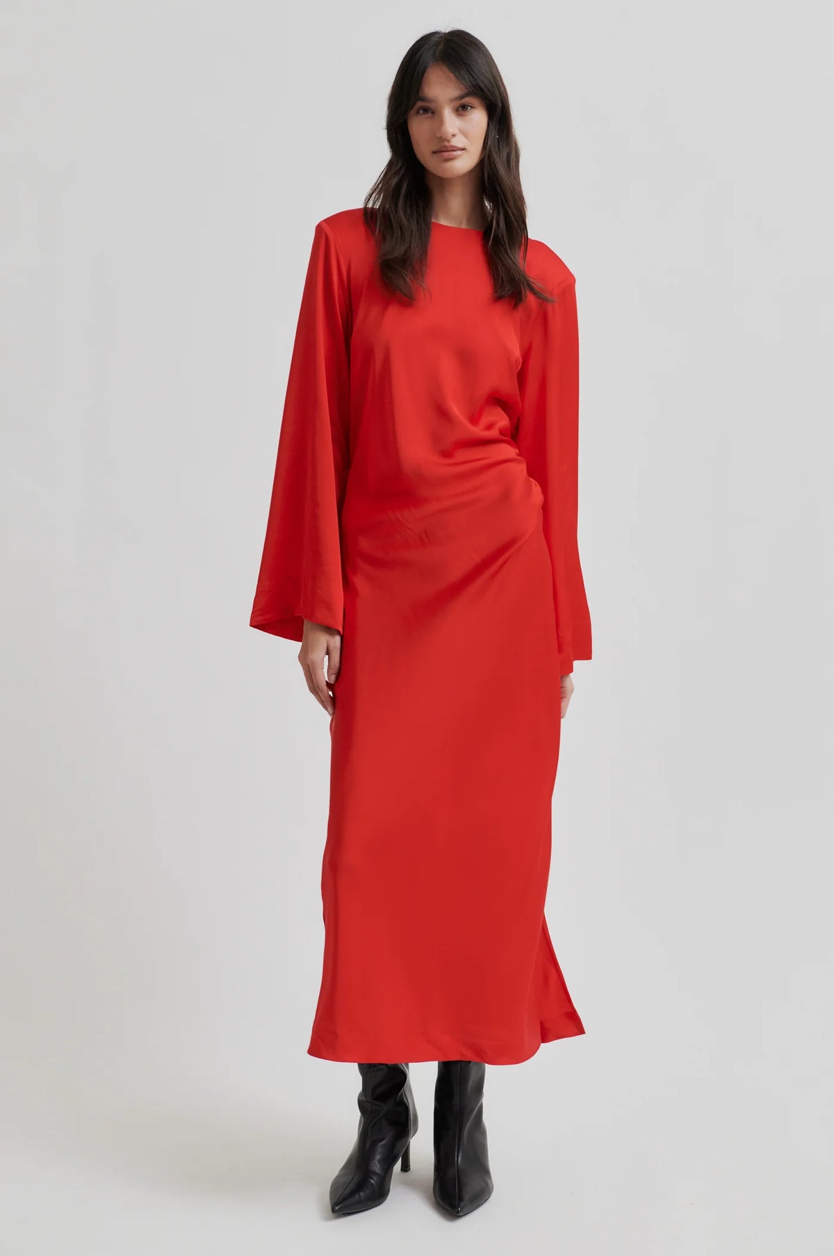 Second Female - Silk Side Rouched Silk Dress - Goji Berry