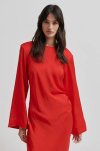 Second Female - Silk Side Rouched Silk Dress - Goji Berry