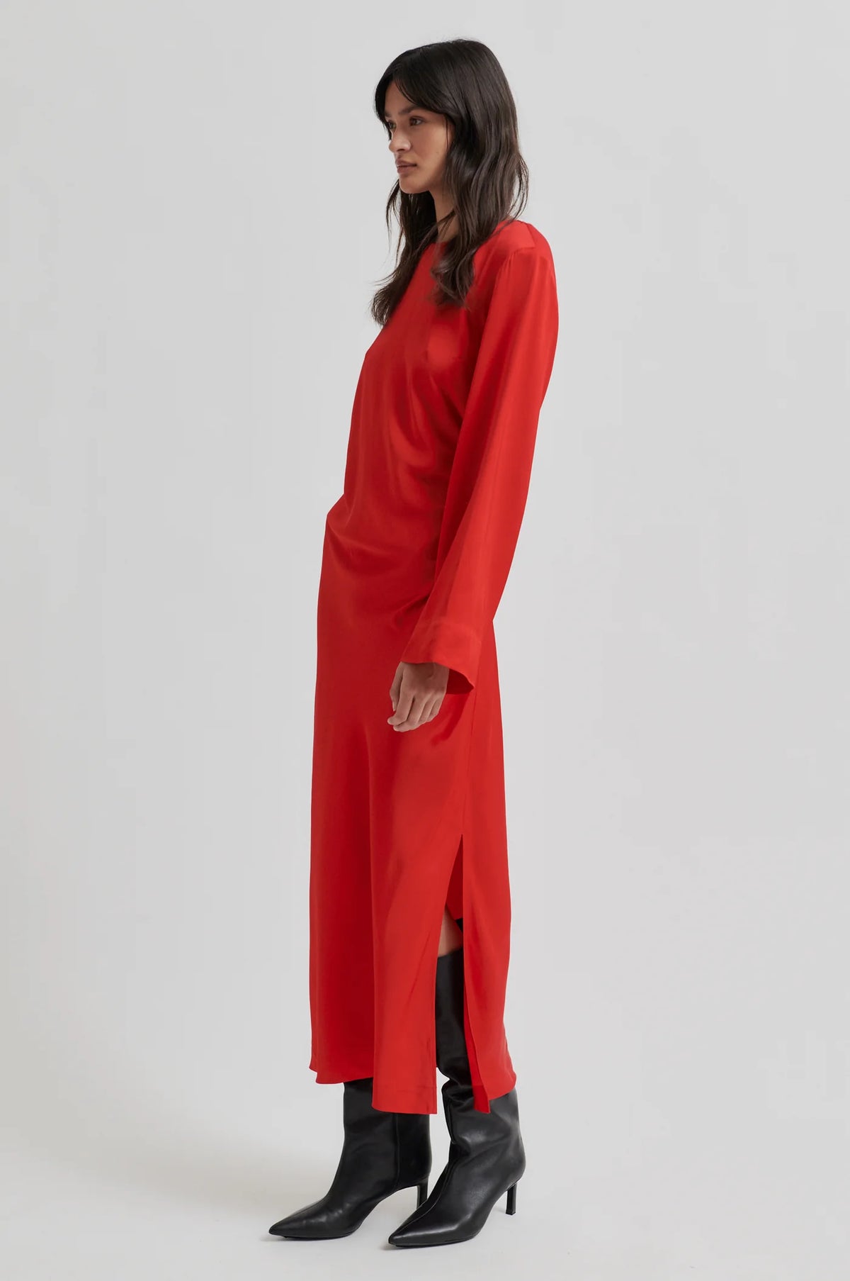 Second Female - Silk Side Rouched Silk Dress - Goji Berry