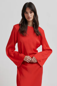Second Female - Silk Side Rouched Silk Dress - Goji Berry