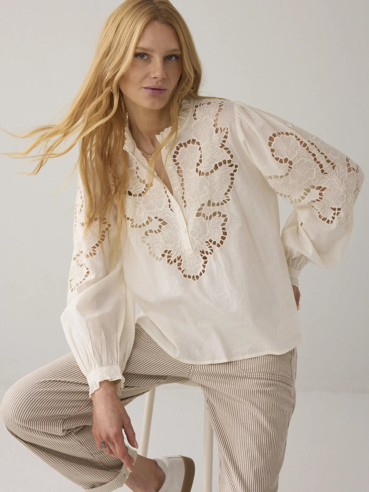 Summum - Top Embroidered Cambric Cotton - Ivory