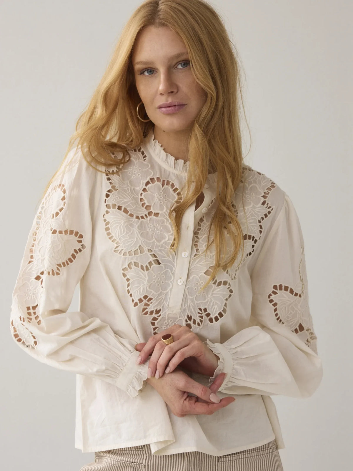Summum - Top Embroidered Cambric Cotton - Ivory