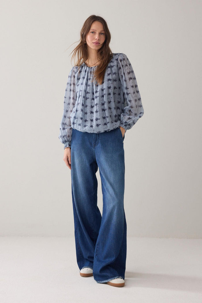 Summum - Tie Dye Stripe Top - Soft Blue