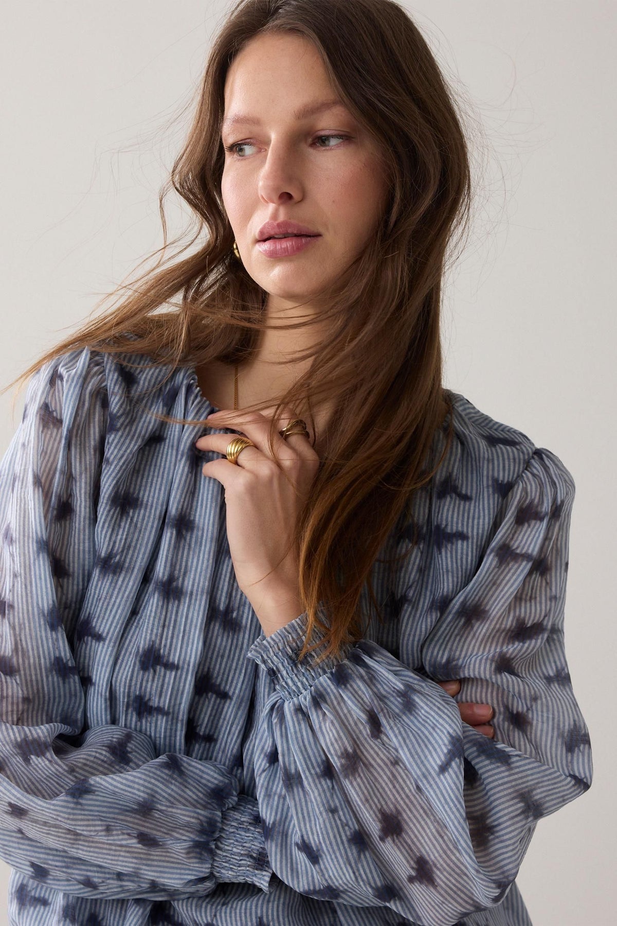 Summum - Tie Dye Stripe Top - Soft Blue