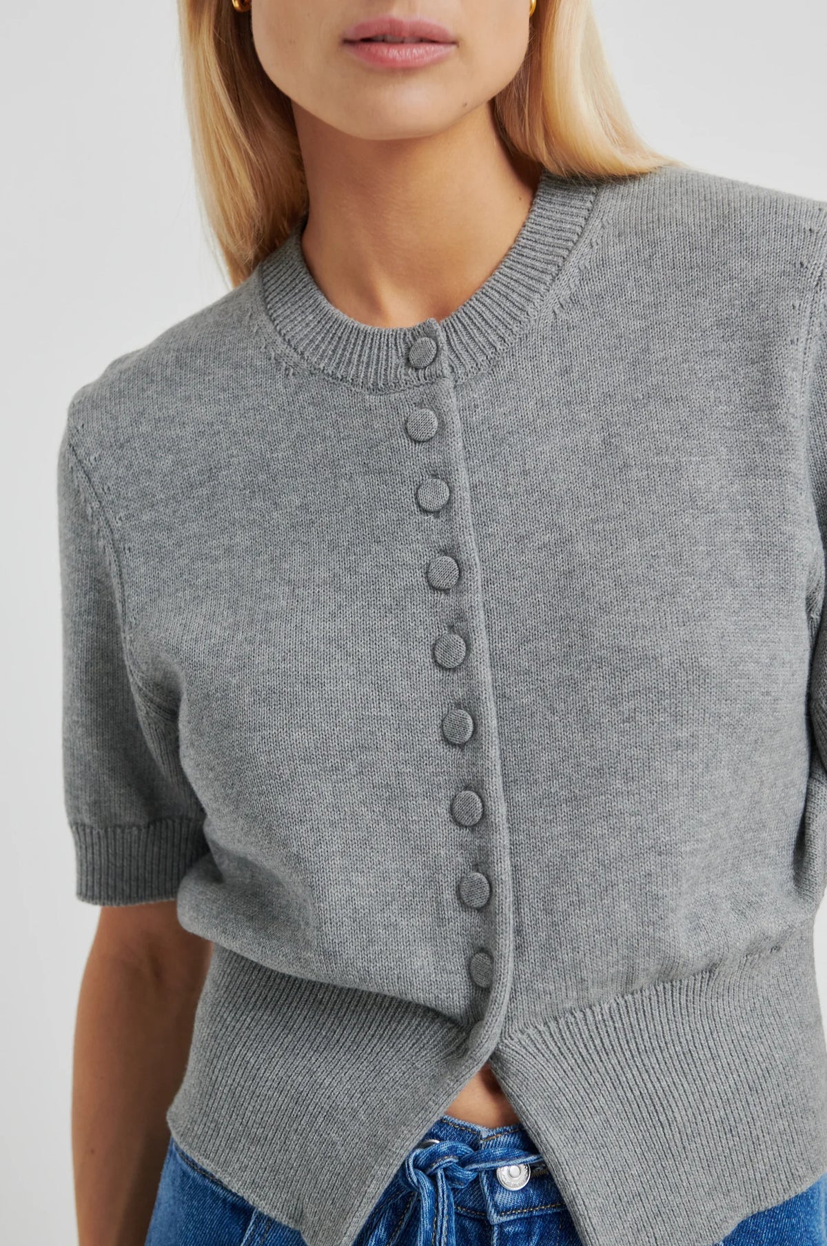 Second Female - Etna Knit SS Cardigan - Mid Grey Melange