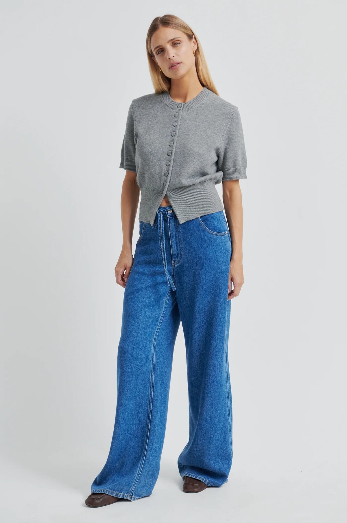 Second Female - Etna Knit SS Cardigan - Mid Grey Melange
