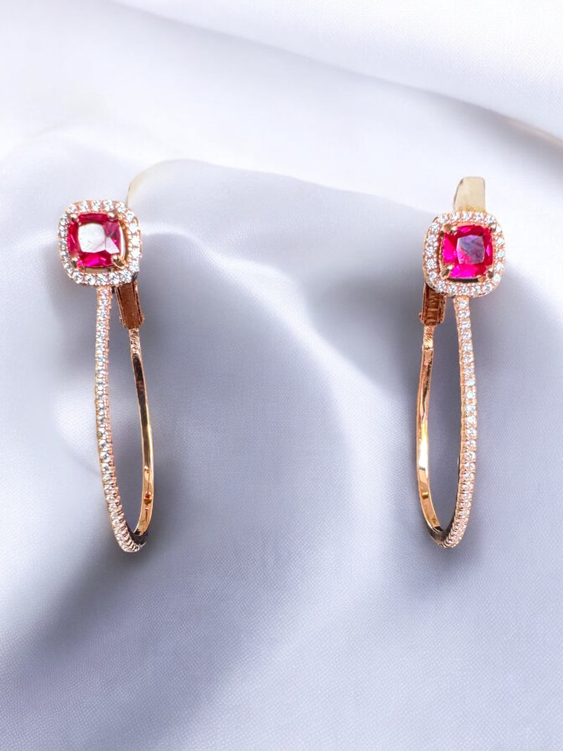 Rose Gold Hoop Earring with Ruby Stone